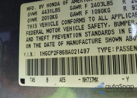 2011 Honda Accord 2.4 Ex-L z USA, uszkodzony, nr VIN 1HGCP2F86BA021497